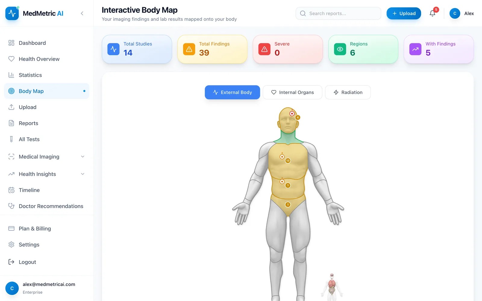 Findings mapped onto your body